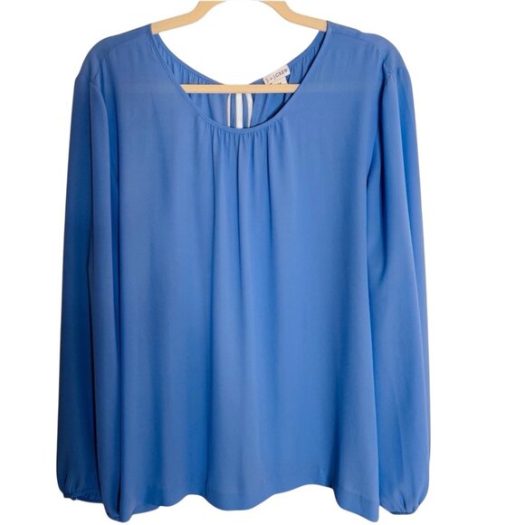 NWOT JCrew Blouse Woman's 22 Plus sz Light Blue Sheer Back Peephole tie - Picture 9 of 9